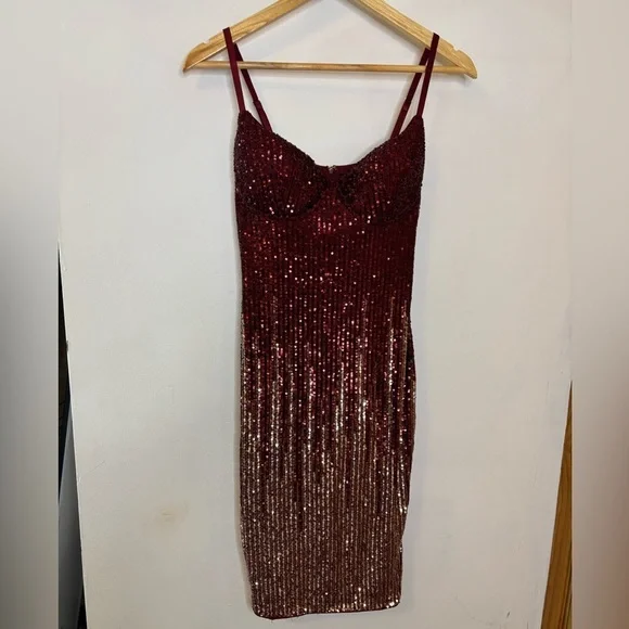 Fashion Nova Striking Arrival Burgundy Silver Sequin Mini Dress - Picture 2 of 10